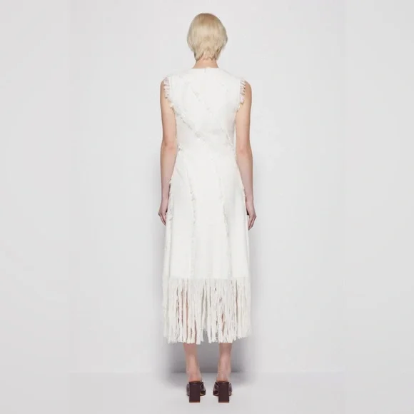 Nwt $745 jonathan simkhai elisha shredded boucle midi dress in ivory - Picture 6 of 6